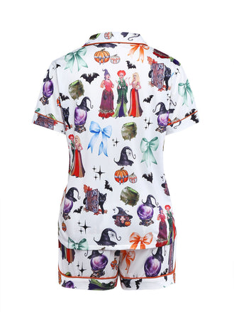 1970er Halloween Hexendruck Satin Pyjama