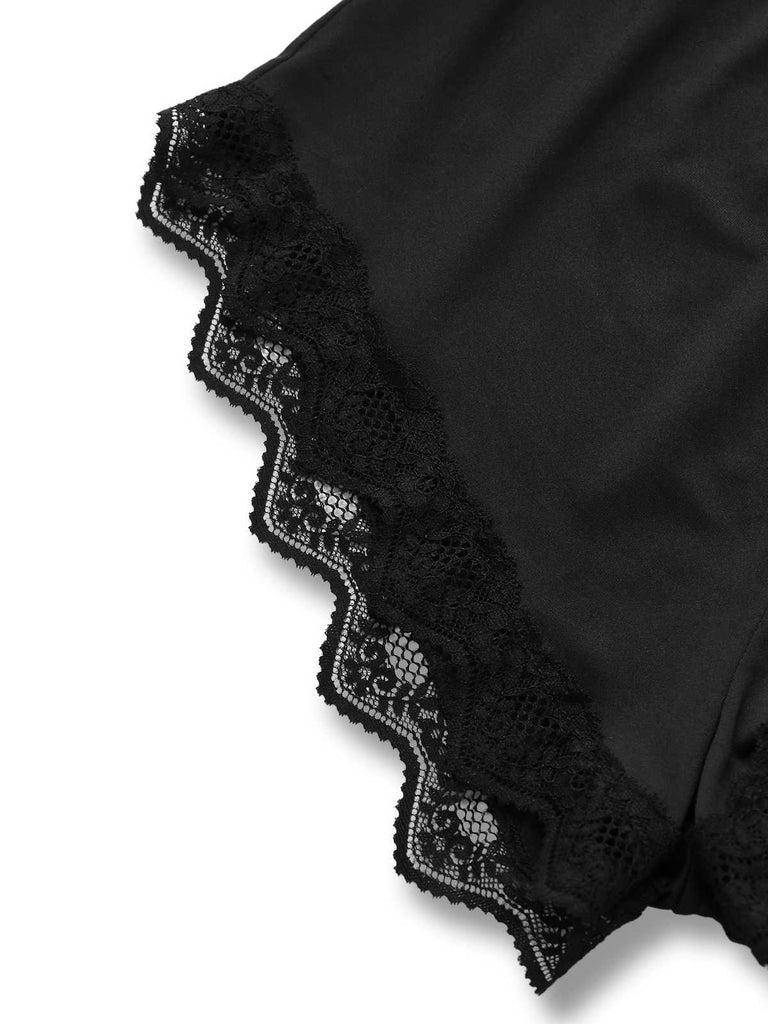 Schwarz 1950er Slip Spitze Blumen Pyjama