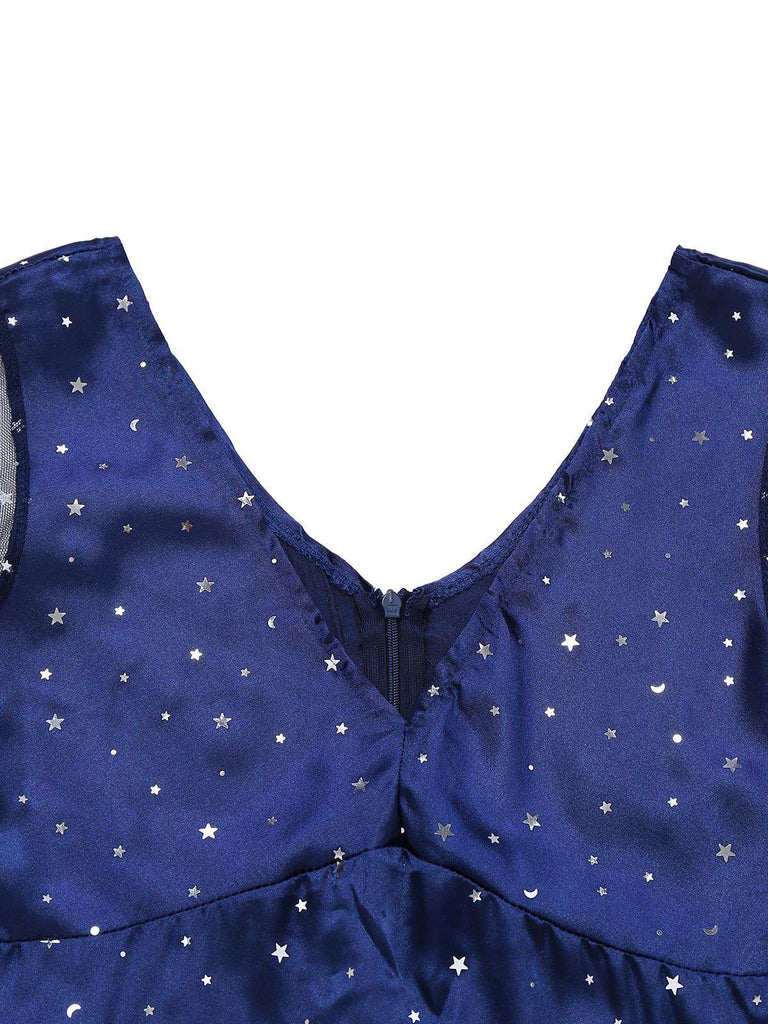 Blau 1970er Halloween Sternenklar Hexe Tüll Kostüm Kleid