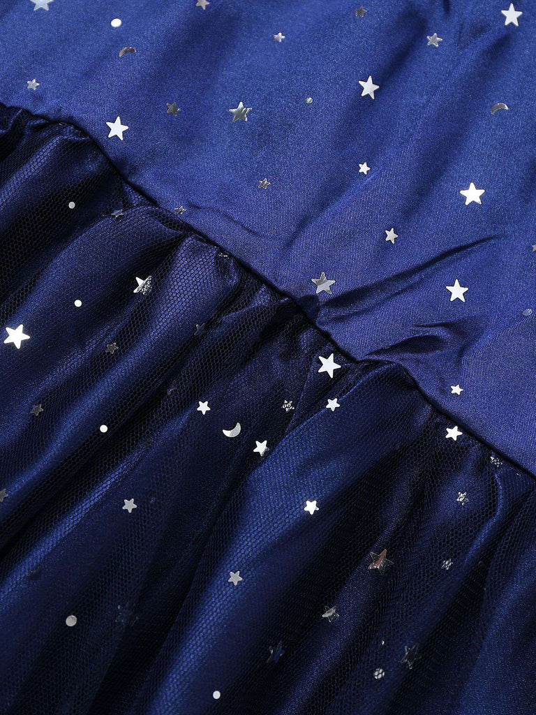 Blau 1970er Halloween Sternenklar Hexe Tüll Kostüm Kleid