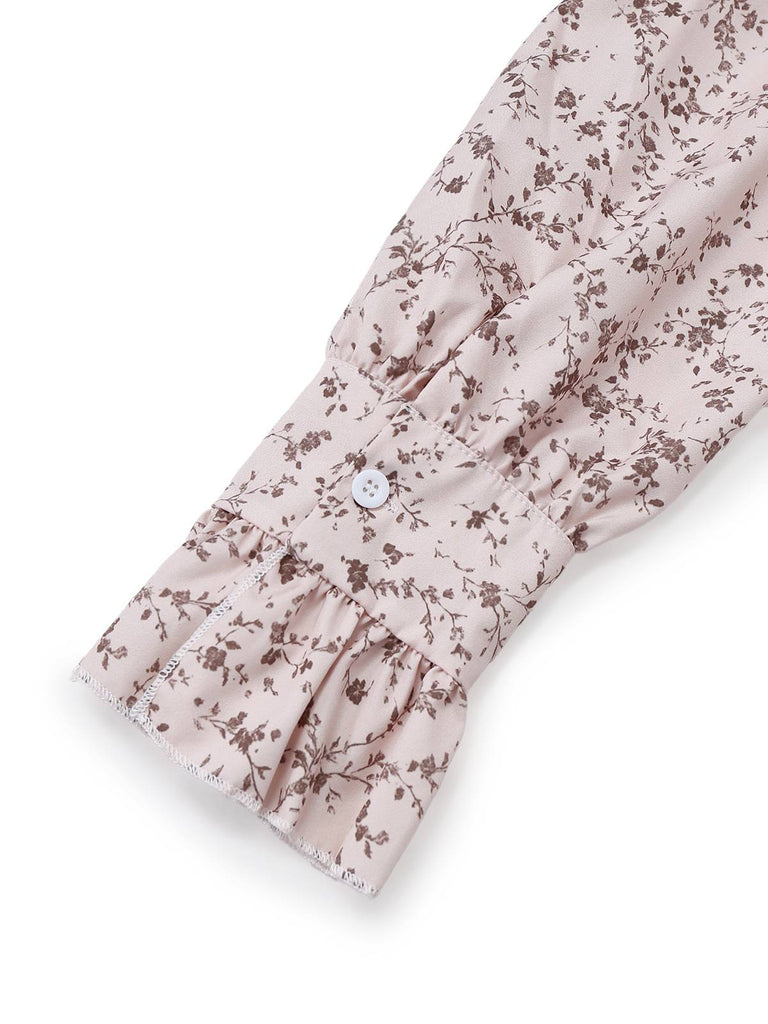 Mehrfarbig 1940er Blumen V-Ausschnitt Unregelmäßig Rüschen Saum Kleid