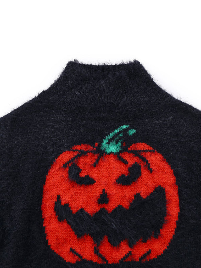Schwarz 1970er Halloween Kürbis Kunstnerz Pullover