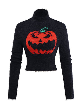 Schwarz 1970er Halloween Kürbis Kunstnerz Pullover