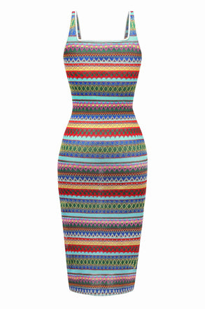 Multicolor 1960er Spaghetti Träger Seitenschlitz Bleistift Kleid