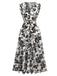 1970er V-Ausschnitt Blumen Flügelärmel Midi Kleid