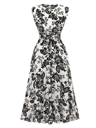 1970er V-Ausschnitt Blumen Flügelärmel Midi Kleid