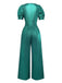 1970er Metallisch V-Ausschnitt Weites Bein Jumpsuit