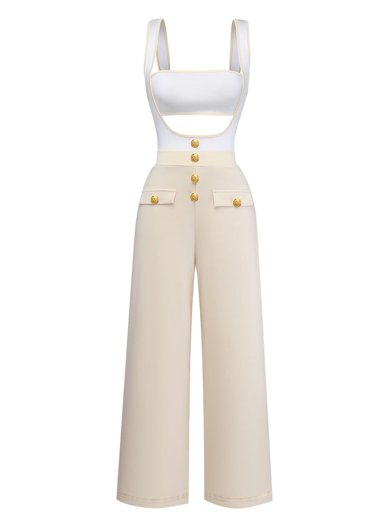 1950er Trägerlos Cut-Out Patchwork Jumpsuit Set