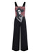 Schwarz 1970er Halloween Gothic Skeleton Straps Jumpsuit