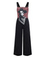 Schwarz 1970er Halloween Gothic Skeleton Straps Jumpsuit