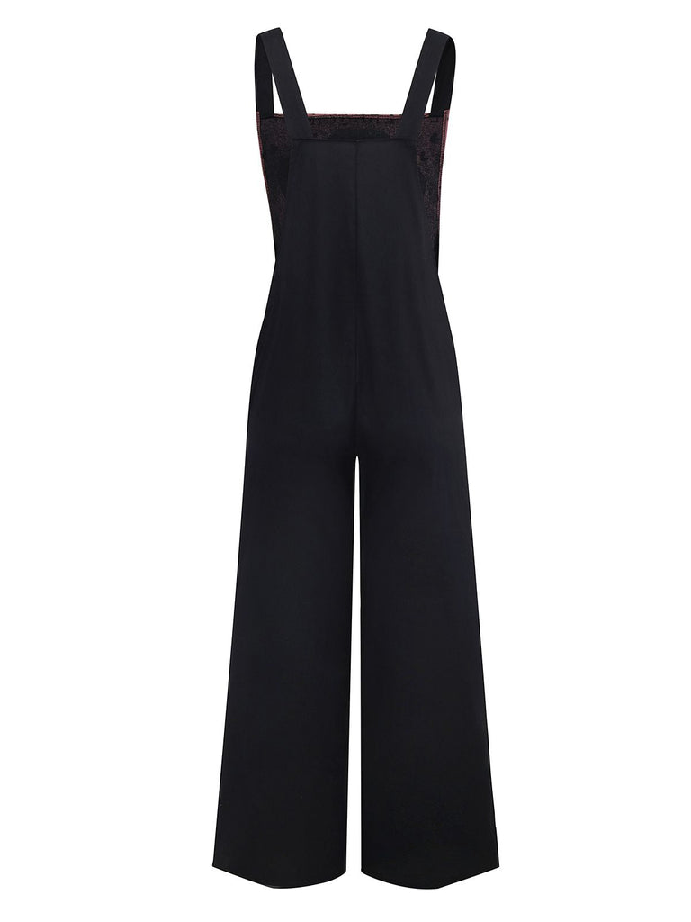 Schwarz 1970er Halloween Gothic Skeleton Straps Jumpsuit