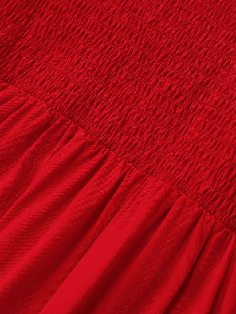 1950er Ärmellos Rückenfrei Gesmokt Taille Slip Kleid