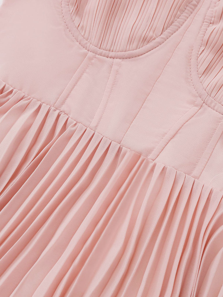 1930er Solide Plissiertes Riemchen Abend Kleid