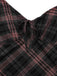 Braun 1930er Plaid Suspender V-Ausschnitt Schlank Maxi Kleid