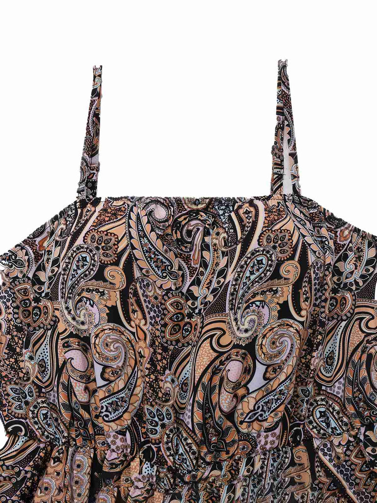Multicolor 1970er Boho Paisley Spaghetti Träger Jumpsuit