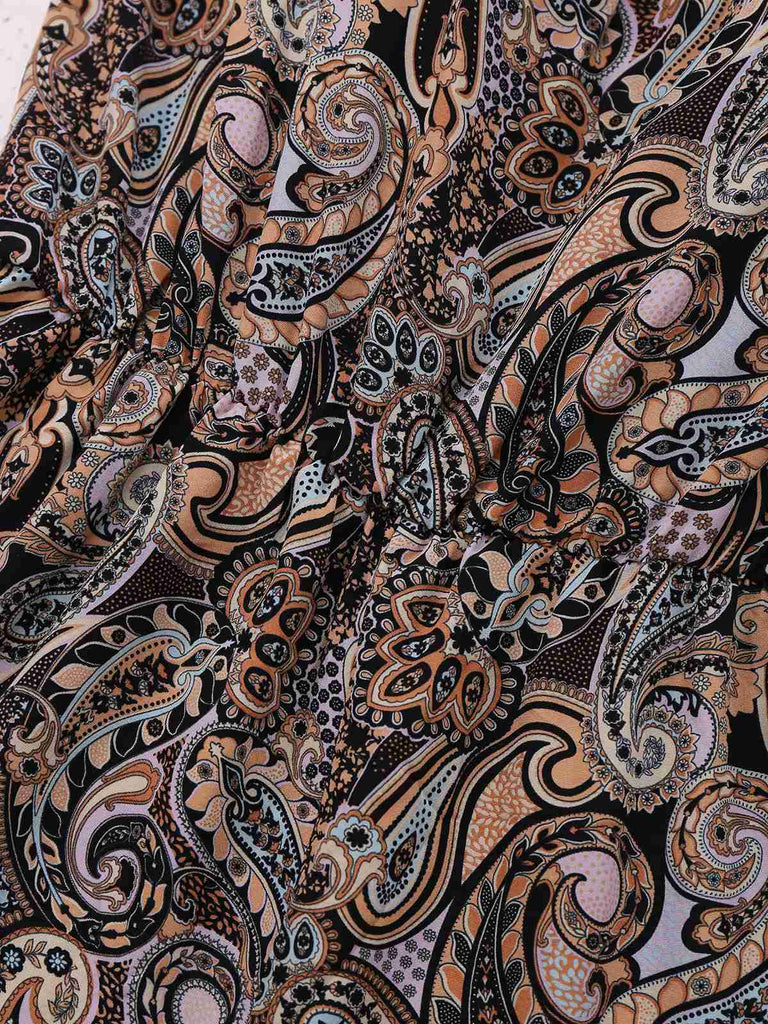 Multicolor 1970er Boho Paisley Spaghetti Träger Jumpsuit