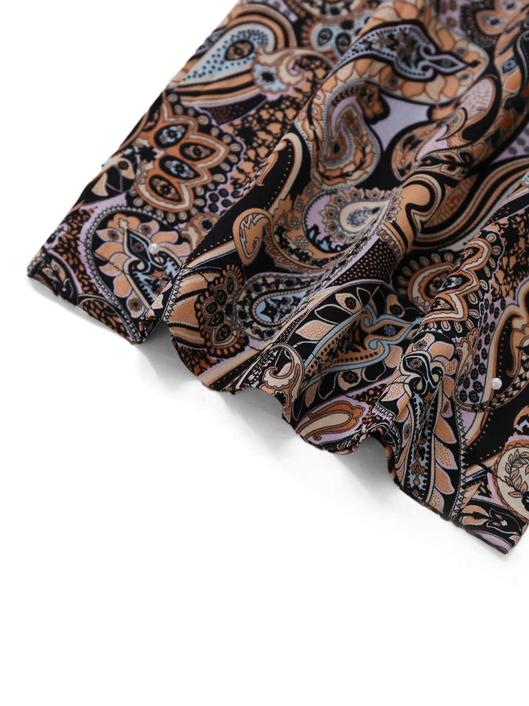 Multicolor 1970er Boho Paisley Spaghetti Träger Jumpsuit