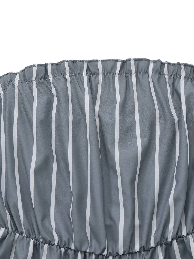 Grau 1930er Trägerlos Streifen Gegürtet Jumpsuit