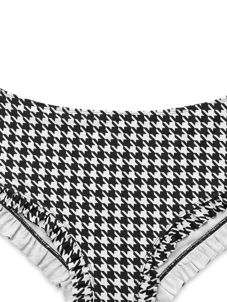 Schwarz 1930er Hahnentritt Schnürung Bikini Set
