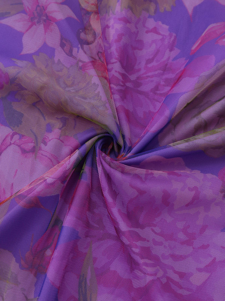 Lila 1930er Netz Eine Schulter 3D Blumen Abend Kleid