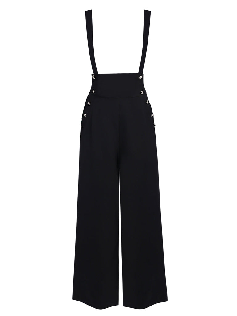 2PCS Schwarz 1930er Streifen Krawattenkragen Rüschenärmel Bluse & Hose