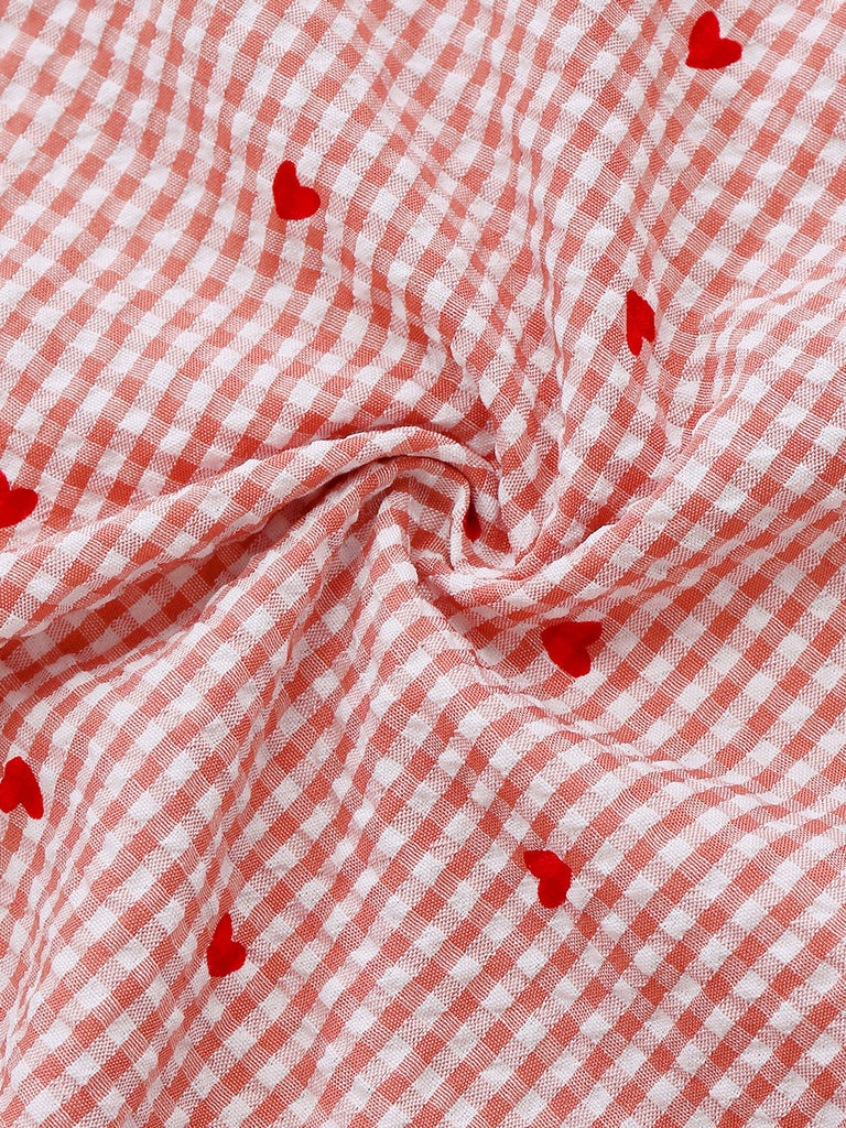 Rosa 1940er Kariert Herz Laternenärmel Gürtel Kleid