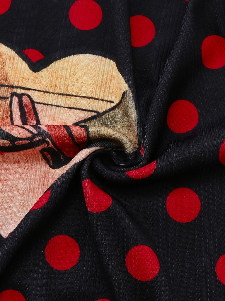 Schwarz 1980er Tupfen Herz Grafik Bleistift Kleid