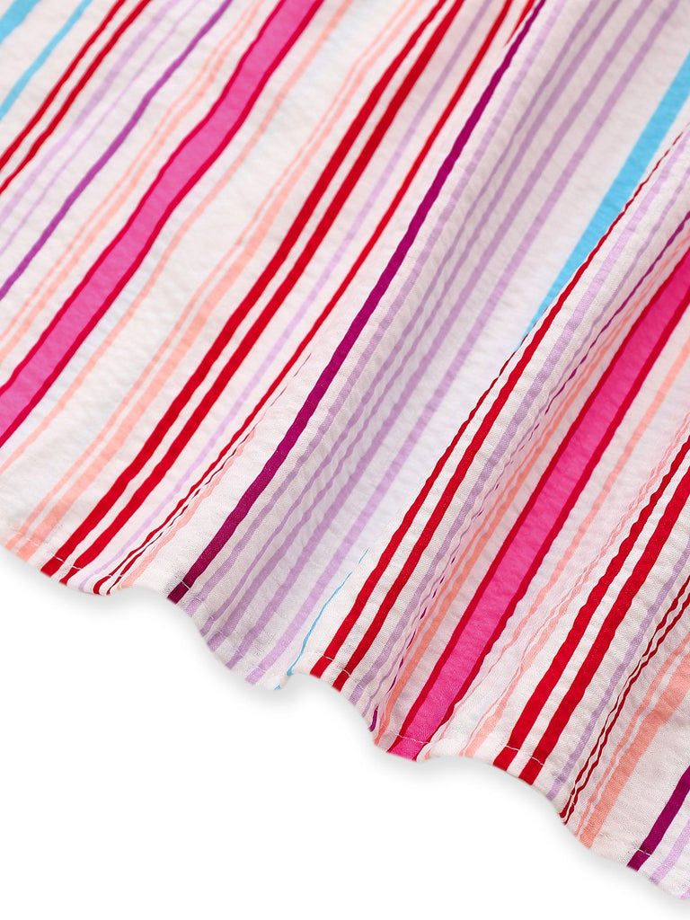 Rosa 1940er Regenbogen Streifen Spaghetti Träger Kleid