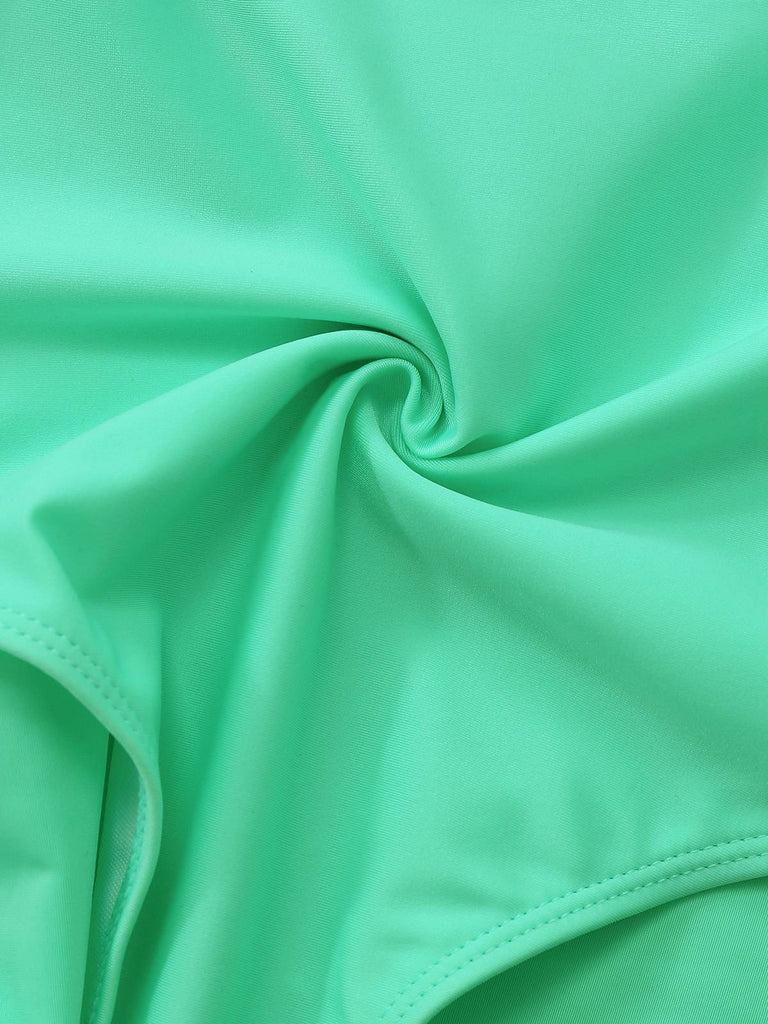 1940er Tiefer V-Ausschnitt Wellig Patchwork Einteiliger Badeanzug