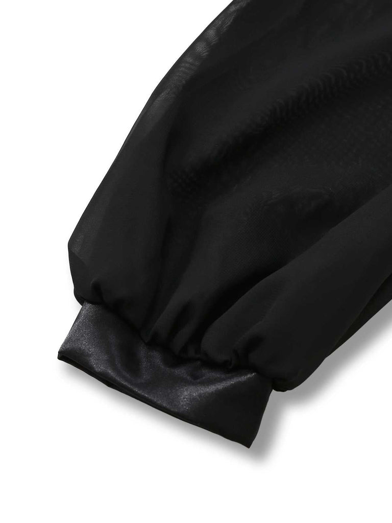Schwarz 1980er Gothic Das Kreuz Samt 3D-Roses Kleid