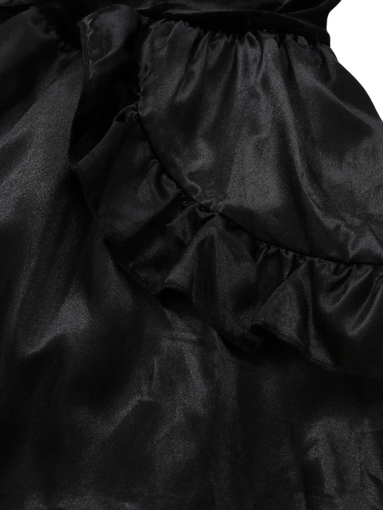 Schwarz 1980er Gothic Das Kreuz Samt 3D-Roses Kleid