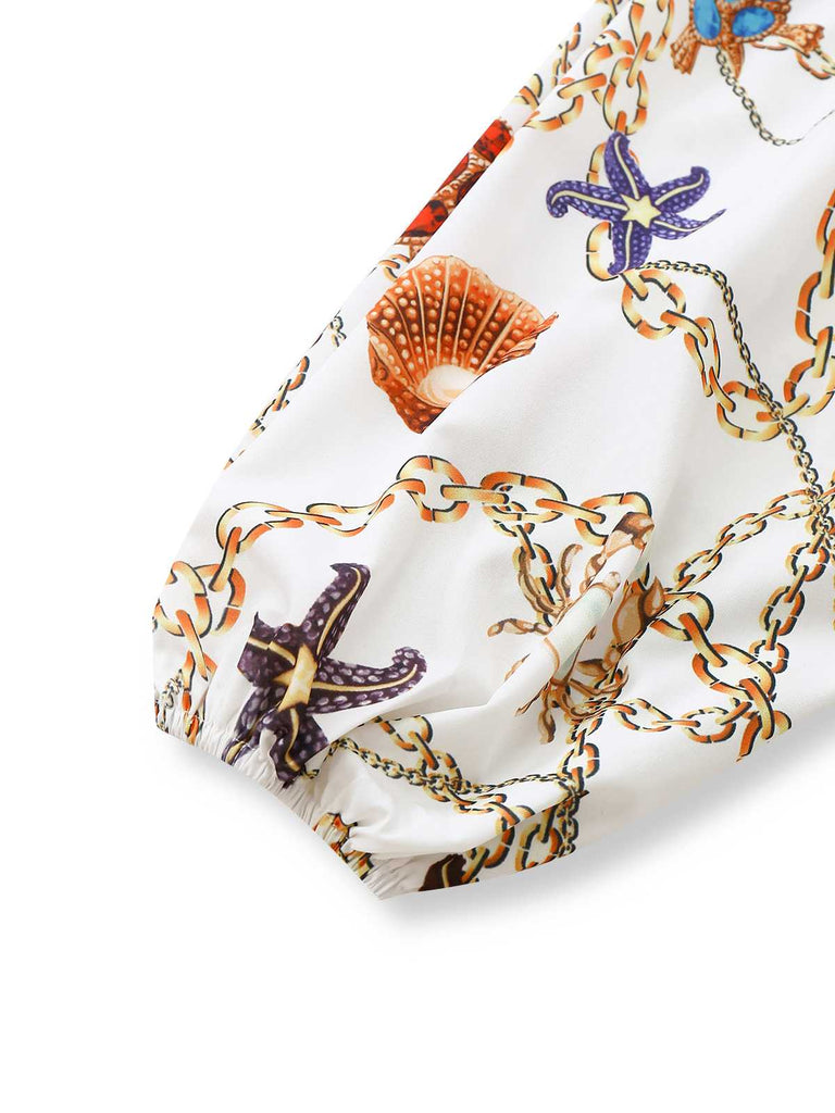 Weiß 1960er V-Ausschnitt Ketten Muschel Taille Cutout Romper