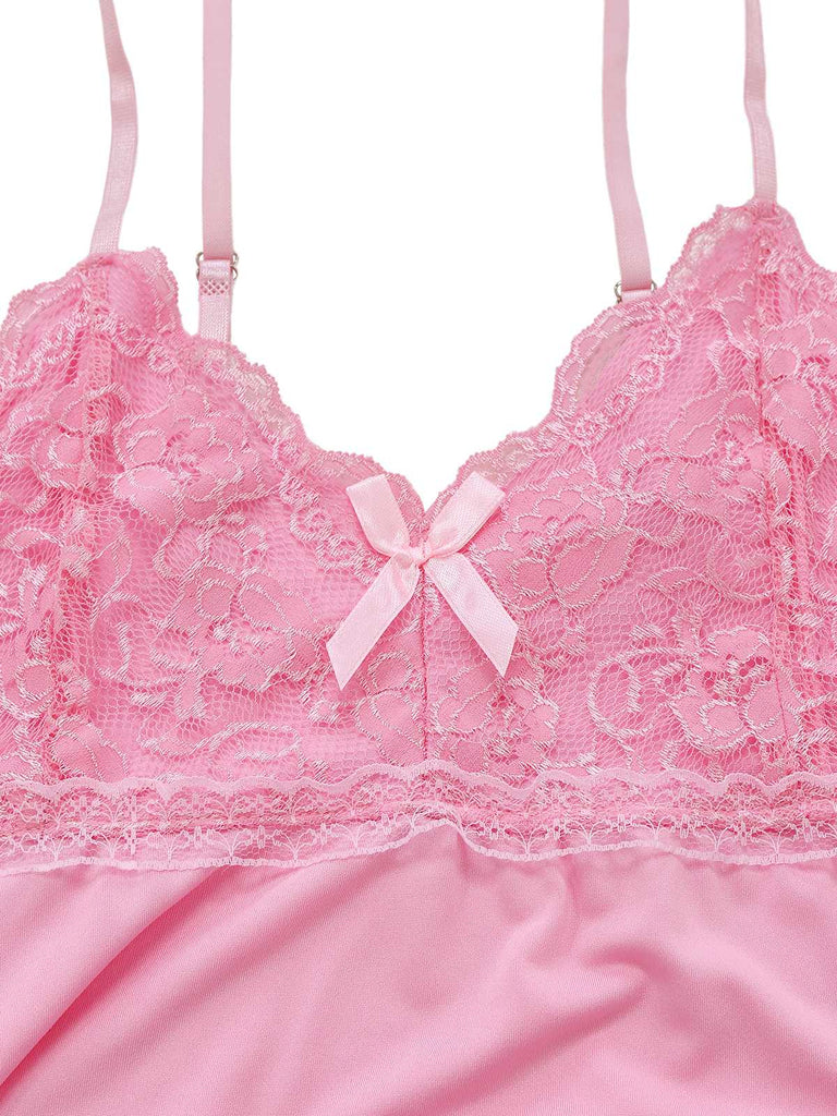 1940er Spaghetti Träger Spitze Bogen Nachthemd