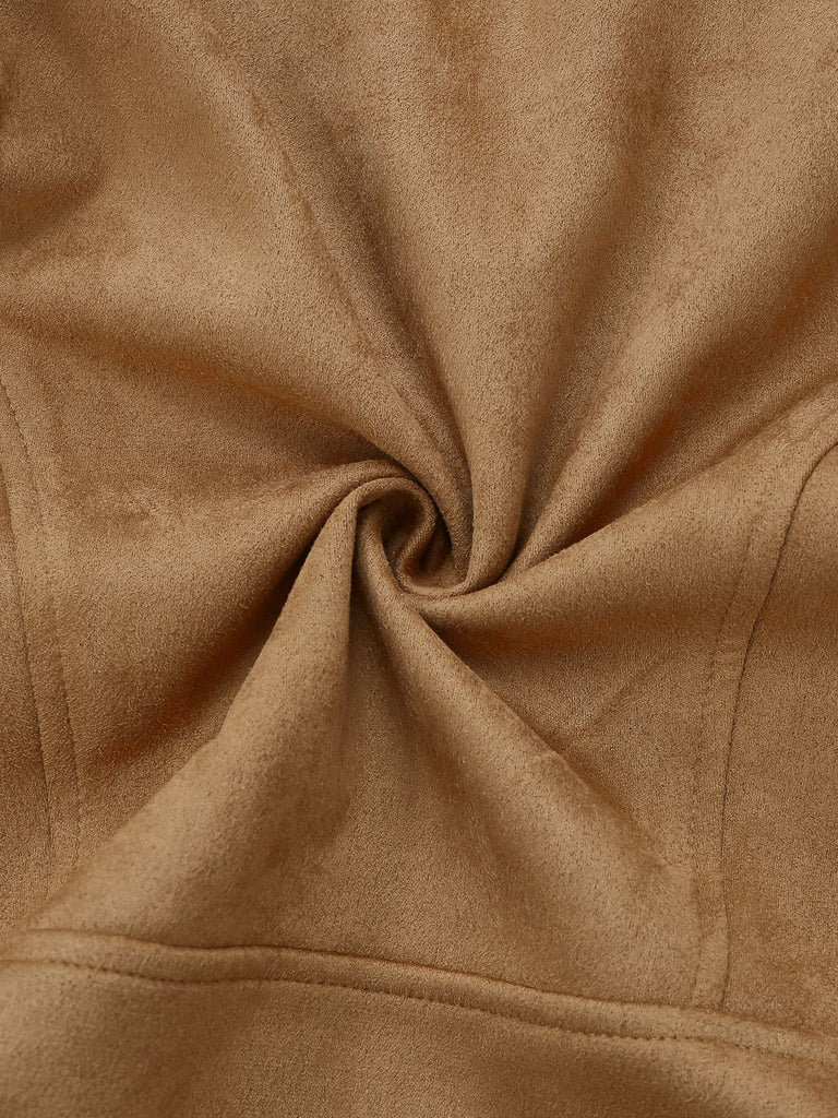 Braun 1970er Kunstwildleder Pelzbesatz Rose Bestickt Jacke