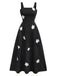 Schwarz 1950er Träger 3D-Gänseblümchen Solide Kleid