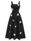 Schwarz 1950er Träger 3D-Gänseblümchen Solide Kleid