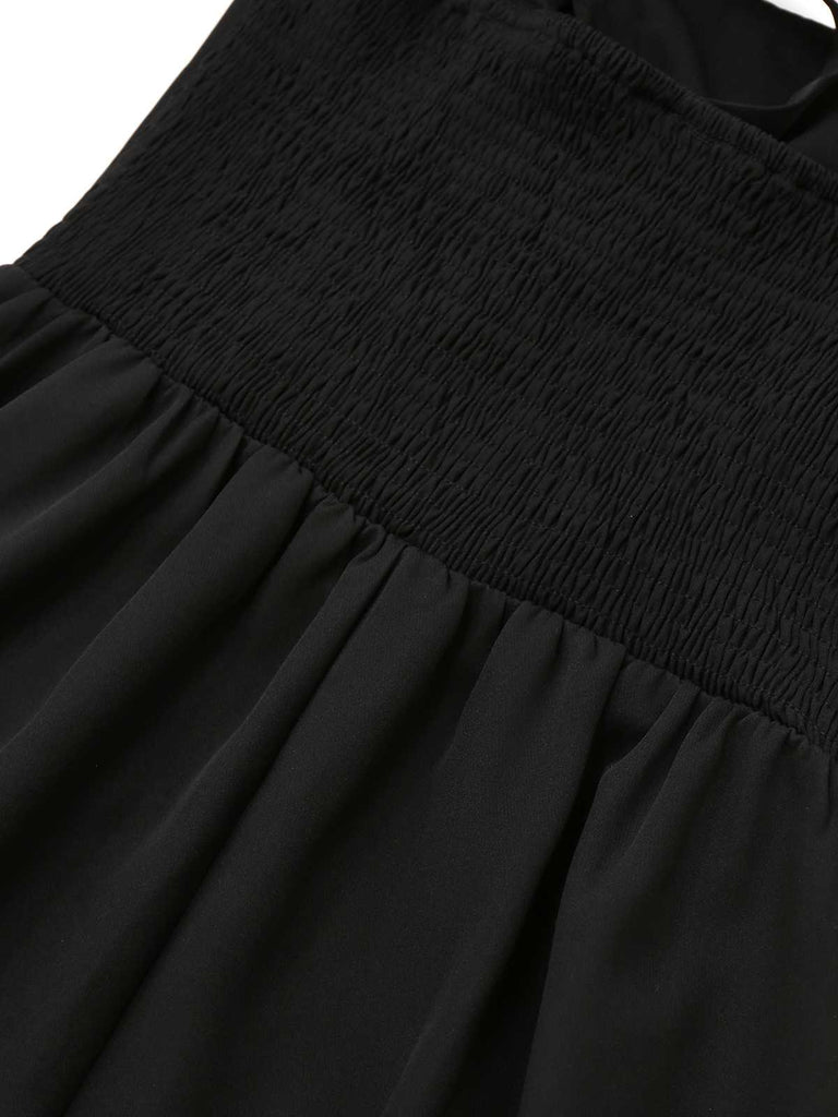 Schwarz 1950er Träger 3D-Gänseblümchen Solide Kleid
