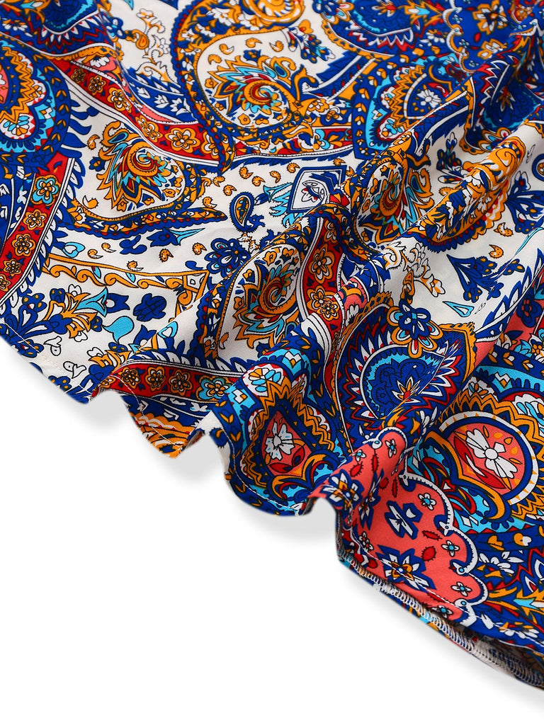 1970er Boho Spaghetti Träger Maxi Kleid