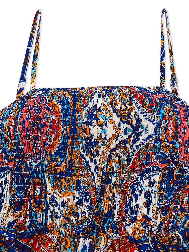 1970er Boho Spaghetti Träger Maxi Kleid