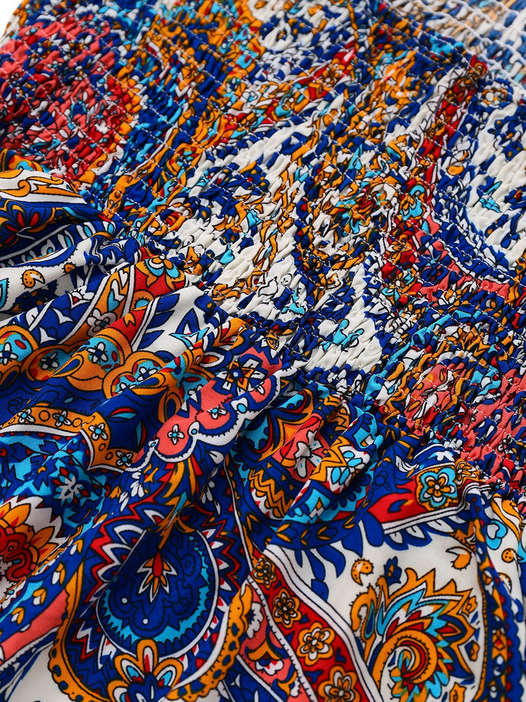 1970er Boho Spaghetti Träger Maxi Kleid