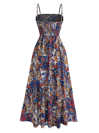 1970er Boho Spaghetti Träger Maxi Kleid