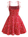 Rot 1960er Kleine Blumen Schnürung Mini Kleid