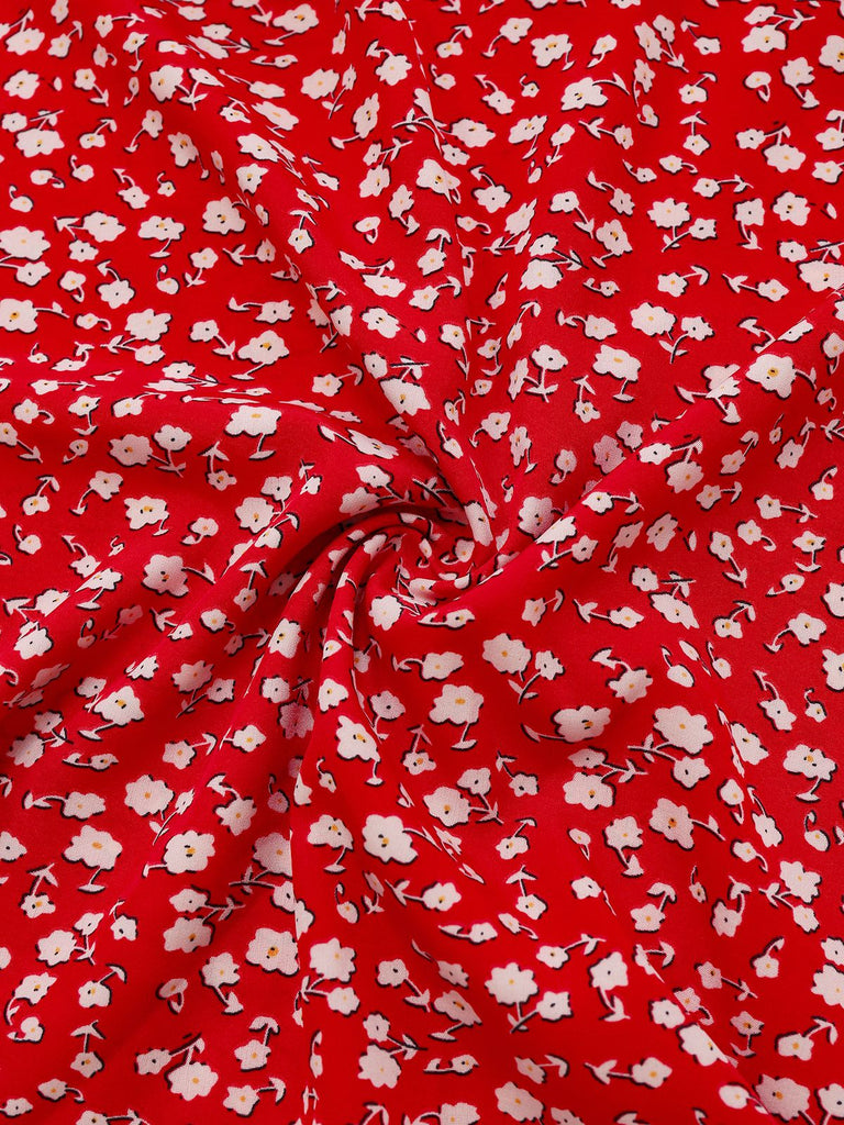 Rot 1960er Kleine Blumen Schnürung Mini Kleid
