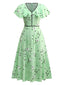 1940er Irregulär Punkte V-Ausschnitt Rüschen Kleid