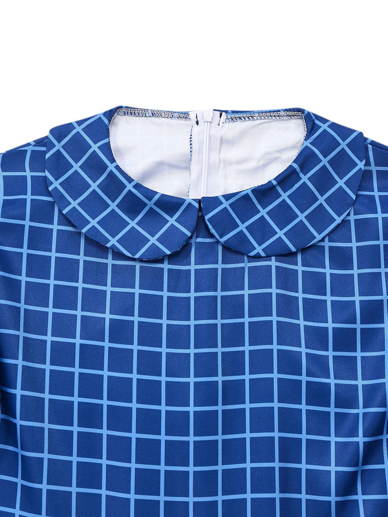 Blau 1940er Plaid Waise Esther Kleid
