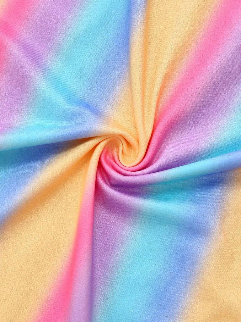 1970er Regenbogen Streifen Ärmellos Weites Bein Jumpsuit