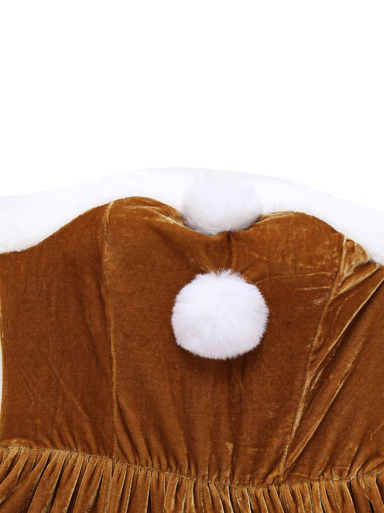2PCS Braun 1940er Weihnachtselch Cape & Samt Kleid