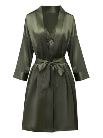 Grün 1950er Solide Spitze & Satin Pyjama Set