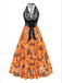 Orange 1970er Halloween Kürbis Druck Spitze Halter Nachthemd