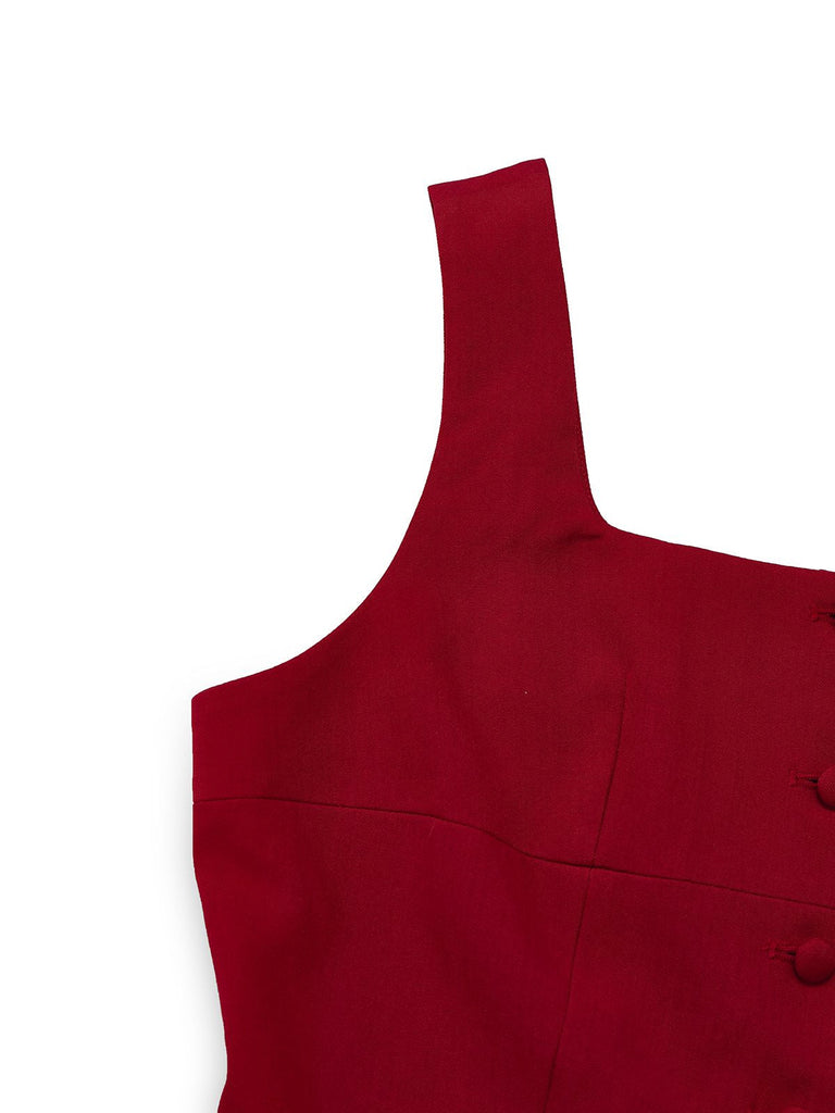 2PCS Rot 1940er Quadratischer Hals Ärmellos Weste & Rock